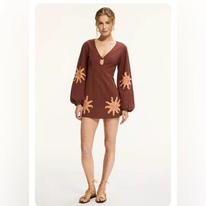 REVOLVE Brown Mini Dress with Orange Sunburst
